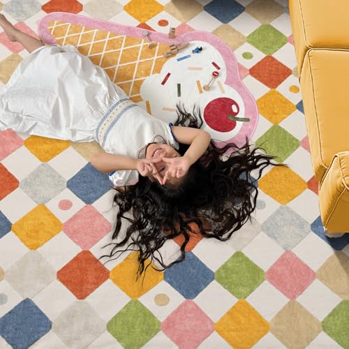 Corner Rug Washable Kids Rug Colorful Nursery Classroom Play Mat (64 Sq Ft)