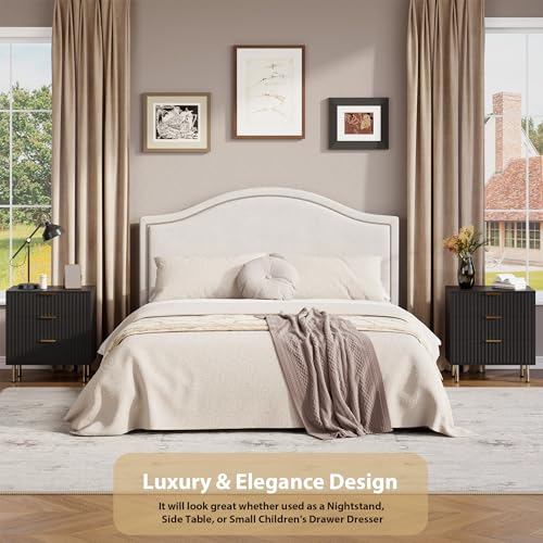 Fluted Black 3 Drawer Dresser for Bedroom with Deep Drawers