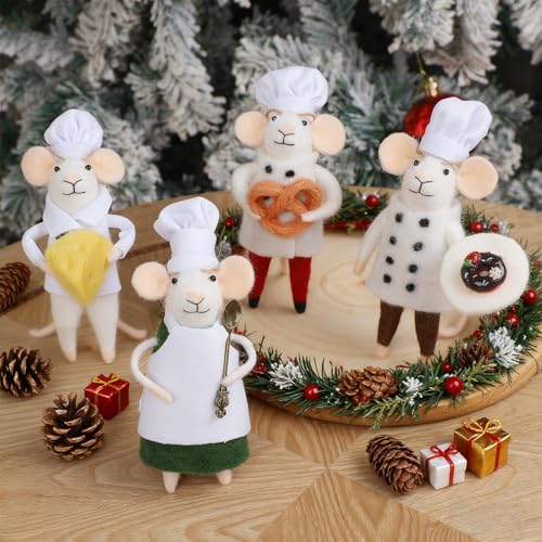 Set of 4 Christmas Felt Mouse Ornaments (4 Count)