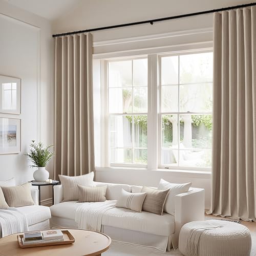 100% Blackout Back Tab Pleat Linen Curtains 50" Wx90 L (2 Count)