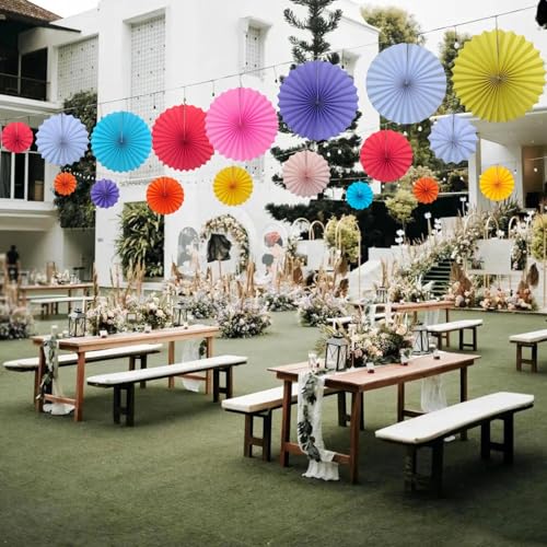 White Party Decorations White Hanging Paper Fans DIY Set 16inch