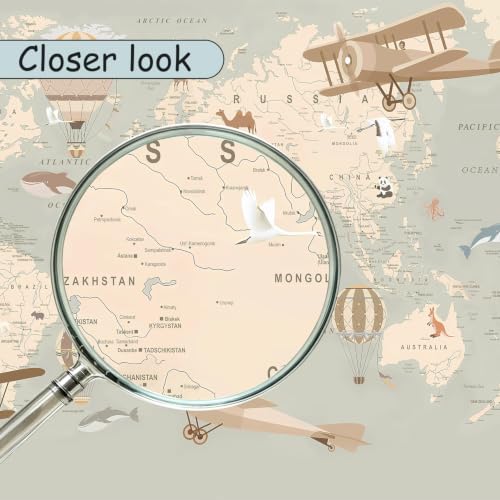 Animal Aircraft Map Peel and Stick Wallpaper for Kids Room