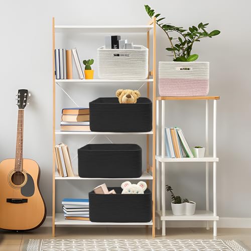 Cotton Rope Woven Basket with Handles for Shelves