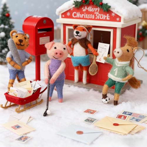 Set of 4 Christmas Felt Animal Athletes Ornaments (4 Count)