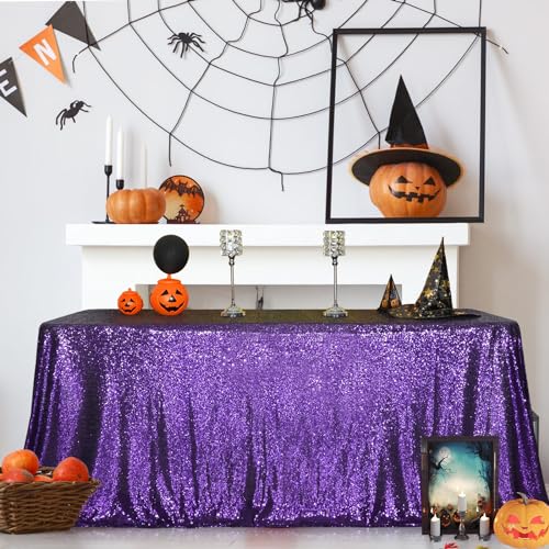 Sequin Tablecloth 60x102 Inch Purple for Wedding Halloween Party