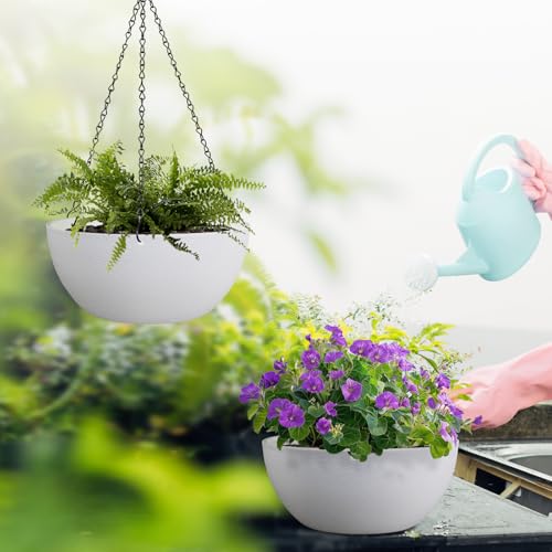 13 inch Large Hanging Planters Plant Pots for Outdoor Indoor Plants with Drainage Holes and Chain (2 Count)