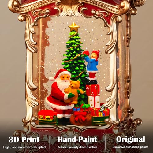 Snow Globes Lantern Home Decor Accent for Child Santa Claus Tree Auto Snowfall Glitter Music Collection with 6H Timer USB