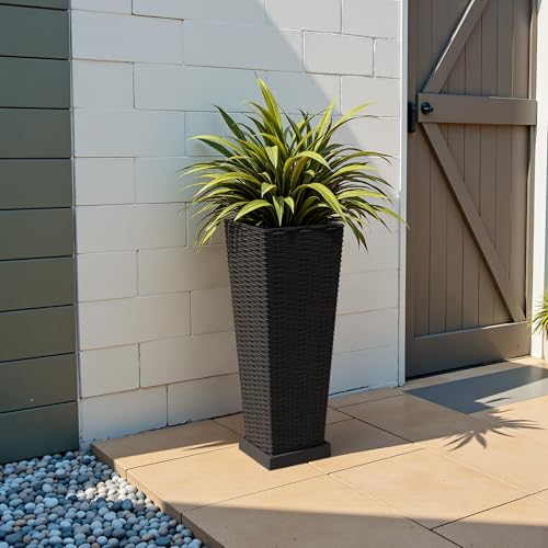 23.5" Front Porch Resin Rattan Tall Planters 2 Pc (2 Count)