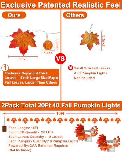 2 Pack Fall Garland with Pumpkin Lights Total 40LED 20Ft Battery Operated (2 Count)