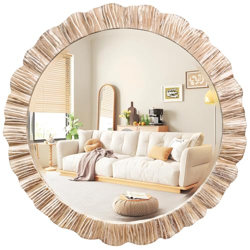 35" Large Round Wood Mirror