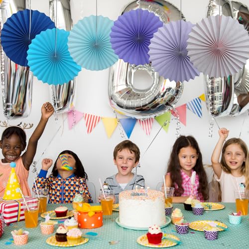 Blue Hanging Paper Fans 16in Hanging Paper Fans DIY Set (30 Count)