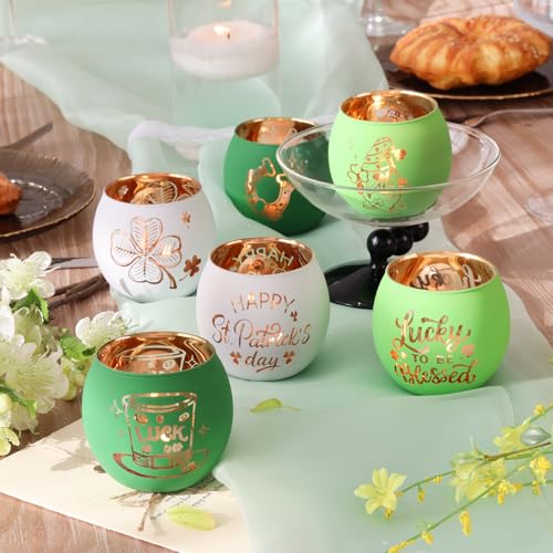St. Patrick's Day Candle Holders 6PCS St Patricks Day Shamrocks Decorations for Table Centerpiece (6 Count)