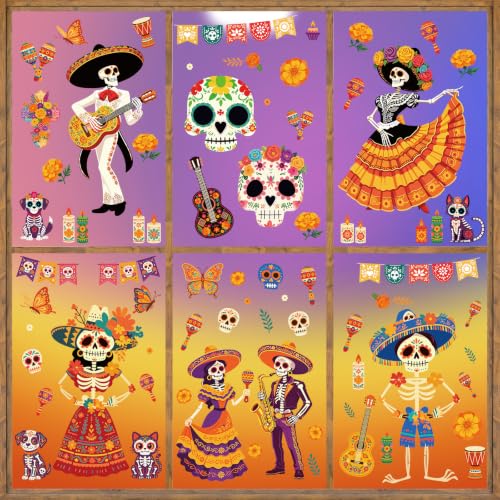 Day of the Dead Sugar Skulls Window Clings 6 Sheets (6 Count)