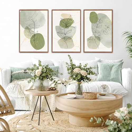 KAlRNE Boho Botanical Abstract Sage Green Large Wall Art Set (3 Count)