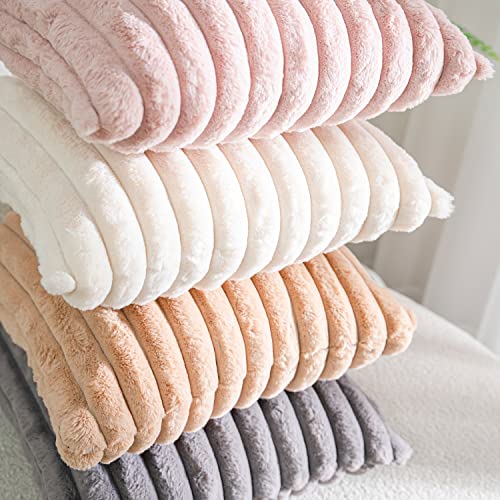 Pack of 2 Faux Fur Plush Decorative Throw Pillow Covers Fuzzy Striped Soft Pillowcase Cushion Covers for Sofa Couch Bedroom 20x20 inch (2 Count)