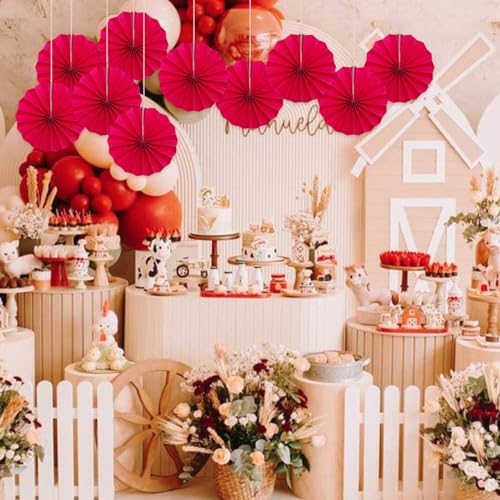 Red Birthday Decorations DIY Red Paper Fans Hanging Decoration 8in (30 Count)