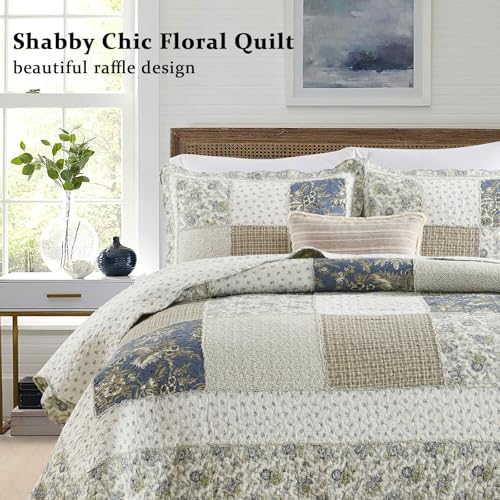 Quilt Set Queen Size Reversible Country Farmhouse Floral Real Patchwork Quilted Bedspread 3