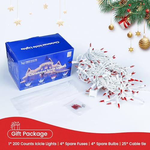 23 FT 200 Count Red Icicle Lights