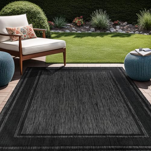 Outdoor Rug 8x10 Modern Bordered Area Rugs for Indoor and Outdoor Patio Deck Porch Garden Waterproof Weather Sun Resistant Washable Outside Carpet (80 Sq Ft)