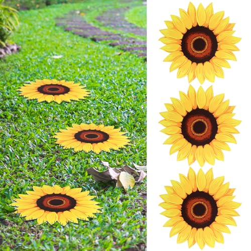 3 Pcs Sunflower Stepping Stones for Garden 12 Inch Decorative Stepping Stones Outdoor Heavy Duty Walkway Iron Pavers for Garden Decor Indoor Outdoor Patio Yard