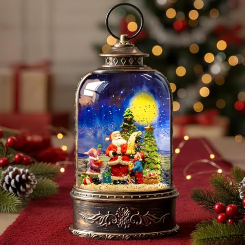 Christmas Snow Globe Water Lantern with Santa List Scene Battery Operated or USB Powered Musical Lighted Holiday Decoration for Tabletop Display for Family and Friends