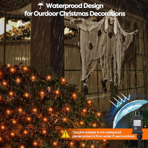 Halloween Lights Outdoor 200LED 8.4ft x 5.2ft Orange Net Lights with 8 Modes