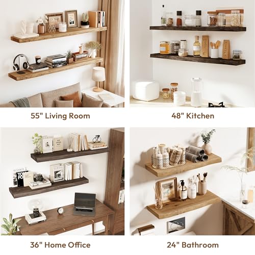 Wood Floating Shelves Live Edge 55” Set of 1