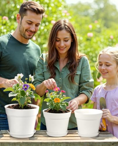 6 7.5 Inch Plastic Planters with Drainage Holes and Trays (10 Count)