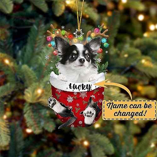 Long Haired White Chihuahua Dog Christmas Ornament