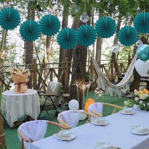Green Birthday Decorations Dark Green Paper Fans Set Hanging Decor 12in (30 Count)