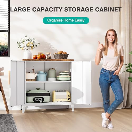 White Storage Cabinet with Doors and Shelves
