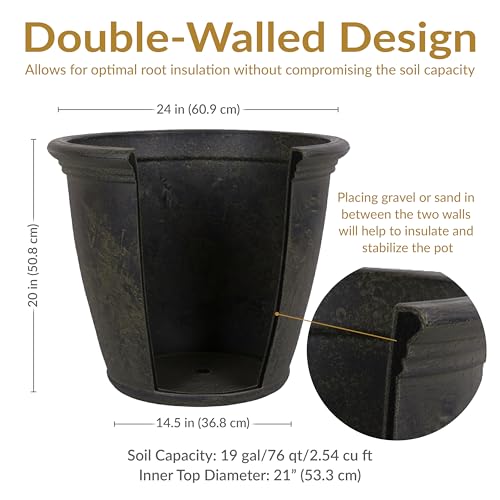 Sunnydaze Anjelica 24'' Large Plastic Planter Pot for Plants (2 Count)