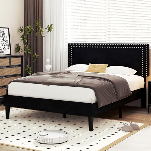 Full Size Bed Frame with Adjustable Upholstered Headboard