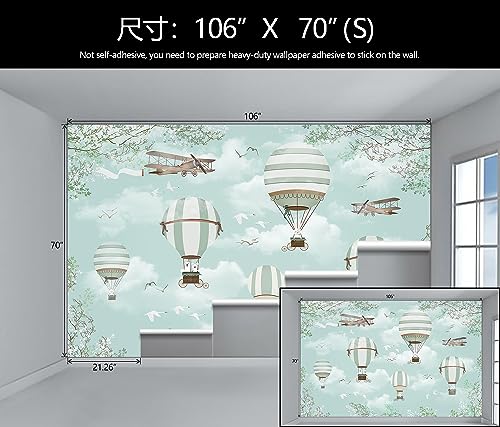 Blue Hot Air Balloon Wallpaper Mural for Nursery Baby Room Bedroom