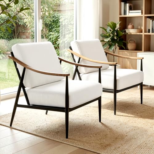 Modern Accent Chair for Living Room Bedroom Mid Century Arm Chair Upholstered Office Accent Chair Comfy Waiting Room Chair with Metal Frame