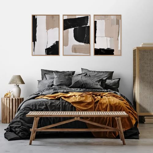 Large Framed Neutral Abstract Canvas Wall Art