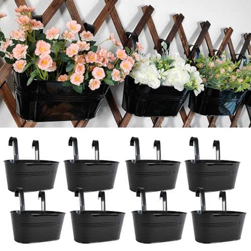 10" Metal Hanging Planter for Railing with Detachable Hooks (8 Count)