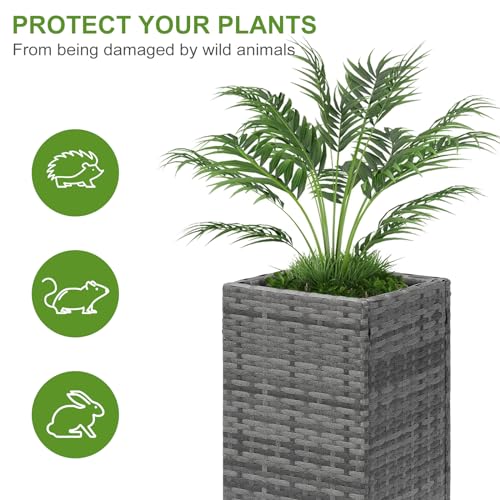 Set of 2 Tall Planters for Outdoor Plants Handmade 24'' Wicker Tall Square Planter Box with Removable Liners Modern Planter for Indoor Outdoor Garden Patio Front Porch (2 Count)