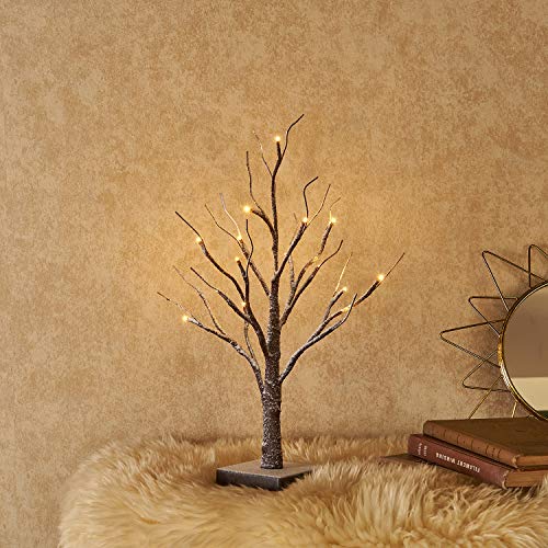 Pre Lit Tabletop Snow Dusted Tree with Timer 24LED 18IN Battery Operated for Christmas Valentine Party Decoration 2 Set