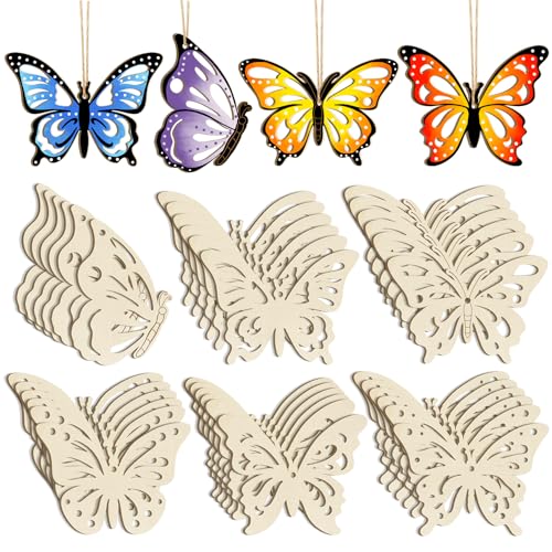 36PCS Wooden Hollow Butterfly Ornaments to Paint (36 Count)