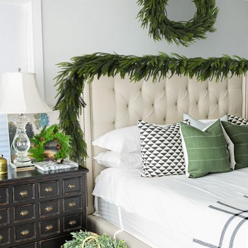 2 PCS Christmas Garland Norfolk Pine Garland Real Touch Faux Christmas Greenery Xmas Garland for Mantle