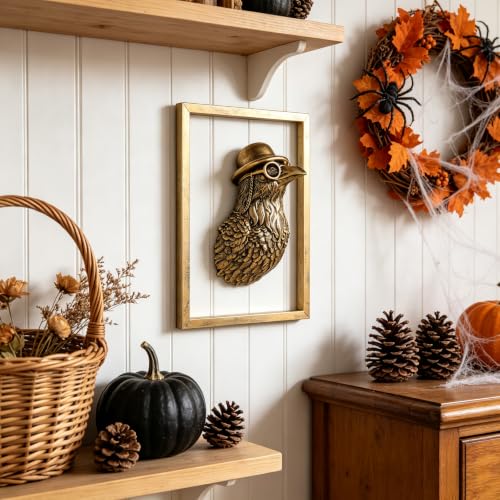 Vintage Gold Crow Head Wall Decor with Metal Frame