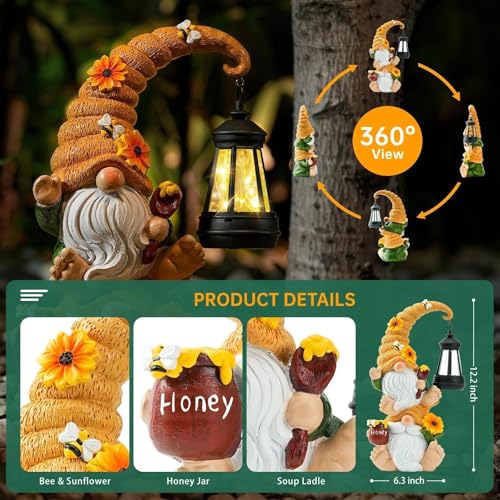 Solar Bee Garden Gnomes with LED Lantern