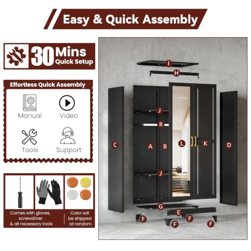 71" Tall Wardrobe Closet with Mirror and Doors