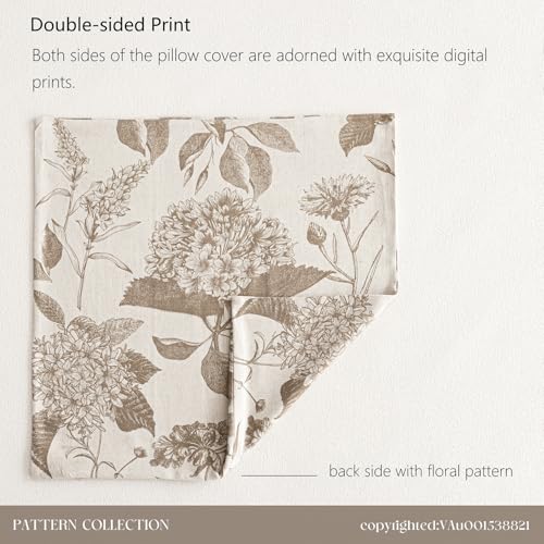Set of 2 Linen Floral Vintage Throw Pillow Covers Neutral Accent Decorative Cushion Covers Farmhouse Boho Home Decor for Sofa Chair Couch Bedroom Living Room (2 Count)