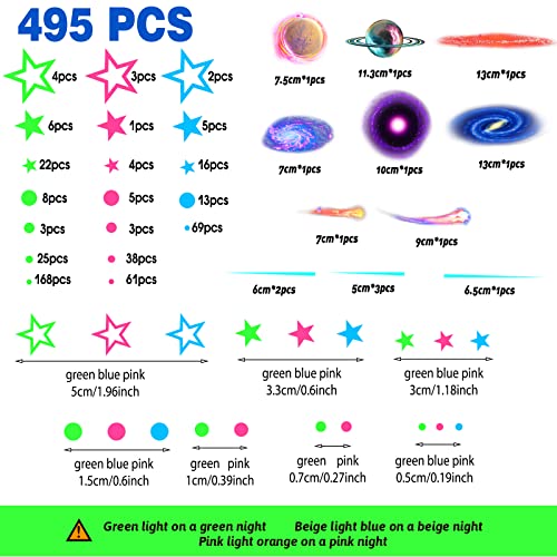 495 Pcs Glow in The Dark Planets Stars Wall Decals for Ceiling Glow
