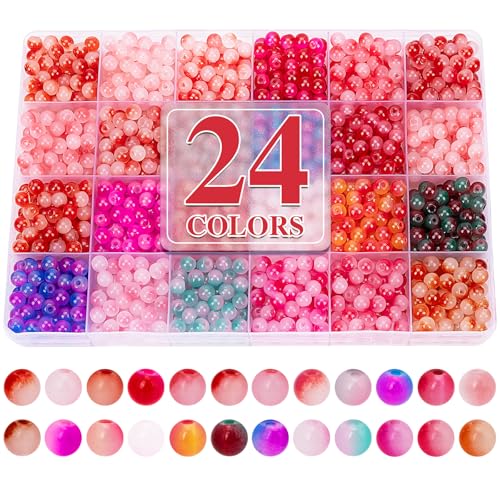 About 1200+ pcs 6mm Glass Beads Red Bracelet Making Kit (1200 Count)