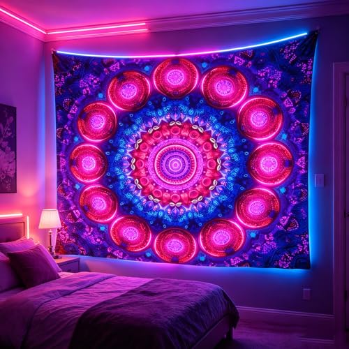 Blacklight Mandala Tapestry for Bedroom