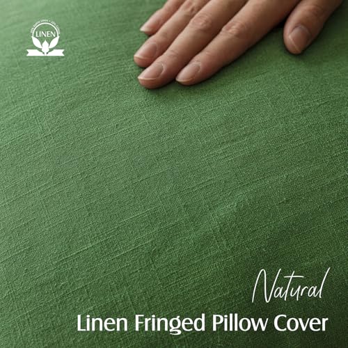 Decorative Linen Fringe Throw Pillow Covers 24×24 Forest Green (2 Count)