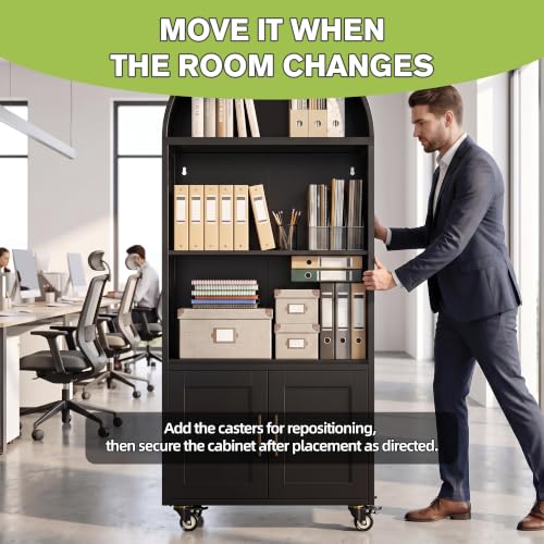 Metal Arched Storage Cabinet with Lockable Wheels